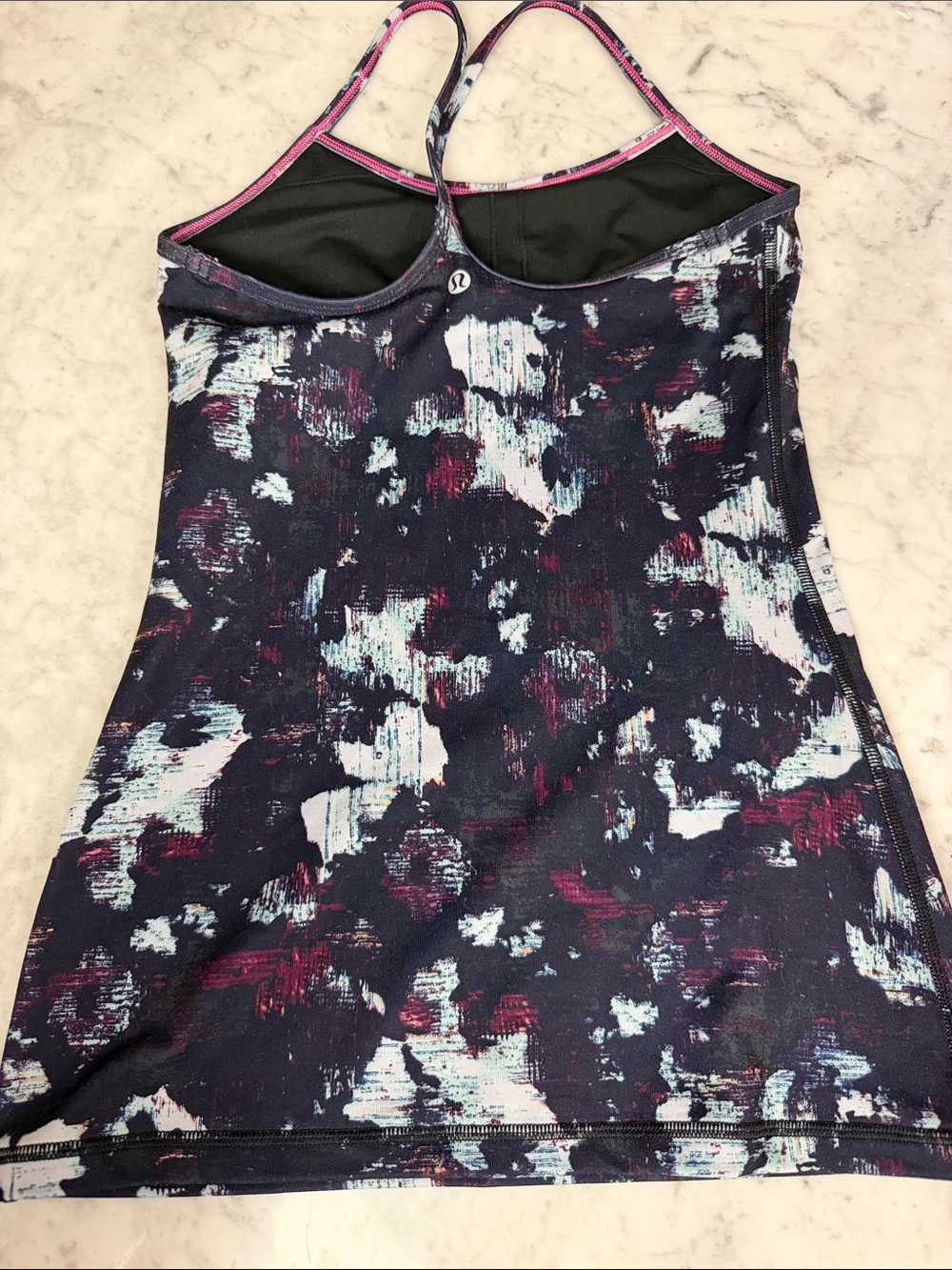lululemon athletica Navy Tank with Pink & White Abstract Print